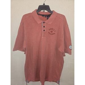 Harley Davidson Polo Shirt Mens Orange 100% Cotton Motorcycle Shirt, Size XL